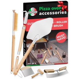 Senwosa Premium Pizza Oven Accessories Kit - 6-Piece Set for Home Pizza Making: Includes Pizza Peel, Oven Brush, Bubble Popper Turner, Rocker Cutter, Dough Roller & Scraper