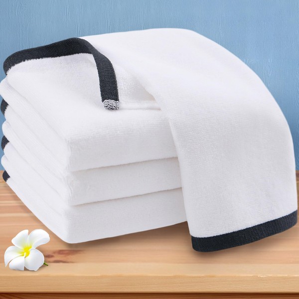 White Hand Towels Set of 4, 15"x25" - 100% Cotton