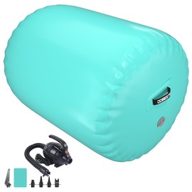 DOBESTS Air Roller Gymnastics Air Barrel, Back Handspring Trainer Tumbling Barrel, Tumble Track Gymnastics Equipment with Pump for Yoga Training Cheerleading Home Use(Green 31.5inch)