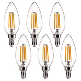 FLSNT 5000K Daylight B10 Dimmable 4W LED E12 Candelabra Bulbs, 40W Equivalent LED Chandelier Candle Bulbs, Clear Glass Finishing, 6 Pack