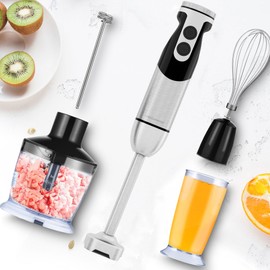MegaWise Pro Titanium Reinforced 5-in-1 Immersion Hand Blender, Powerful Motor with 80% Sharper Blades, 12-Speed Corded Blender (Black)