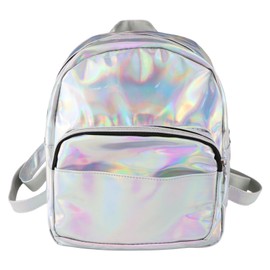 FERCAISH Leisure Holographic Backpack Women Shoulder Bag Fashionable Bag Top Model Backpack for Travel (Silver)