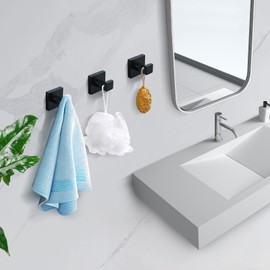 TQKAG Bathroom Towel Hook Coat Black Robe Clothes Bath Wall Hooks for Kitchen Garage,Stainless Steel Wall Mounted