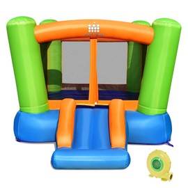 Costzon Inflatable Bounce House, Bouncy House for Kids Indoor Outdoor Party Family Fun with Slide, 480w Blower, Oxford Cloth, Portable Toddler Small Castle Bounce House for Backyard Birthday Gifts