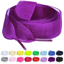 Booyckiy 2 Pair Flat Snow Yarn Shoe laces for Sneaker 2cm Wide Satin Ribbon ShoeLaces for Women Girls, Dark Purple 47inch(120cm)