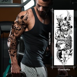 VERKSTAD 12 Sheets Full Arm Men's Temporary Tattoos, Waterproof Realistic Fake Tattoos for Boys, Including Totem Peacock Animal Dragon