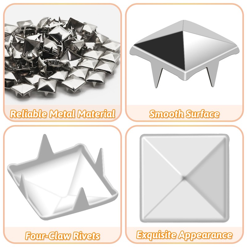 DSYIL 1200 PCS Silver Studs Bulk - 10mm Square Studs