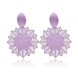 Flower Earrings for Women Hollow Flower Earrings Floral Drop Earrings Pink Flower Earrings Flower Statement Earrings Prom Earrings Wedding Jewelry Gifts for Girls (Purple)