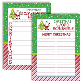 Christmas Word Scramble Scavenger Hunt Christmas Holiday Fill In Game Cards, Ten 4" x 5.5" Fill In The Blank Cards by AmandaCreation