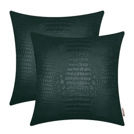 BRAWARM Faux Leather Pillow Covers 20 X 20 Inches, Dark Green Leather Pillow Covers Pack of 2, Crocodile Leather Decorative Throw Pillows for Living Room Couch Bed Sofa Home