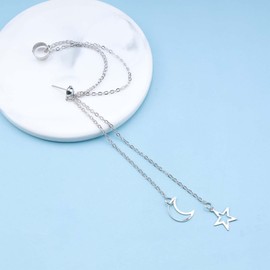 Cimenexe Bohemian Star Moon Cuff Chain Earrings Crescent Moon Cartilage Cuff Earrings Star Tassel Chain Studs Earring Hollow Star Dangle Earrings Silver Moon Drop Studs Earrings Jewelry for Women Girl