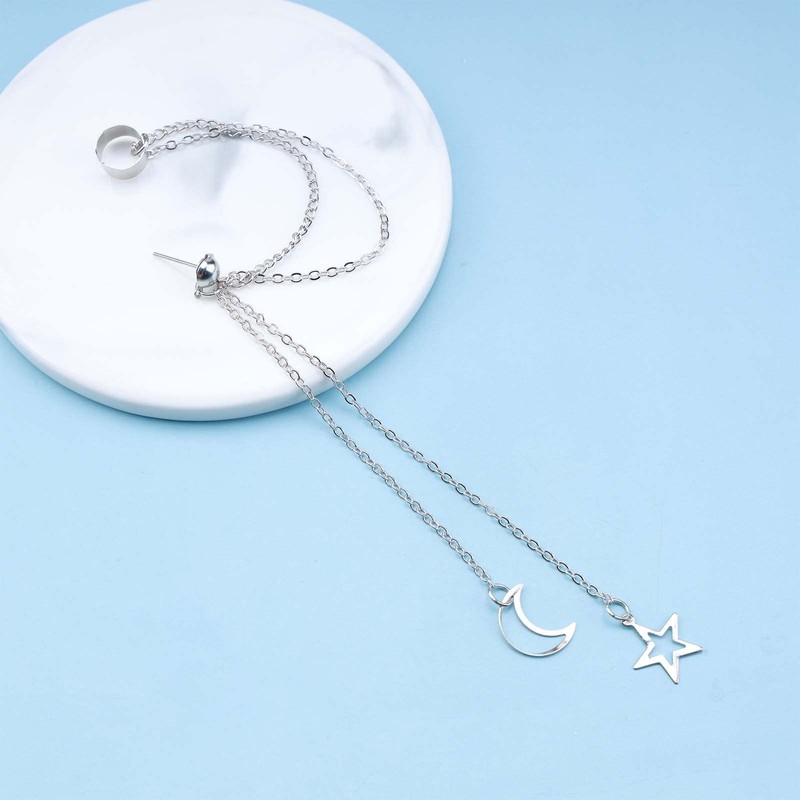 Cimenexe Bohemian Star Moon Cuff Chain Earrings Crescent Moon Cartilage