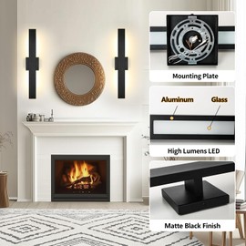 ElilyGiA 24.4inch Modern LED Wall Light Waterproof, Aluminum Black Wall Sconce 2 Pack, Wall Mount Lighting Fixture Indoor Outside, for House Bedroom,Bathroom,Living Room, Hallway,Entryway,3000K,28W