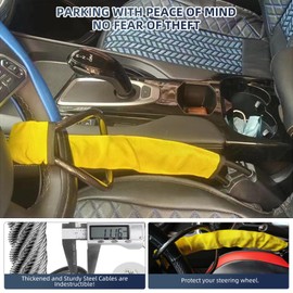Steering Wheel Lock Seat Belt Universal Anti Theft Car Device Prevention ， Bring 3 Keys， Max 17 Inch Length, Small and Light-Weight, Multi-Functional, Fit Most Vehicle. (Yellow)