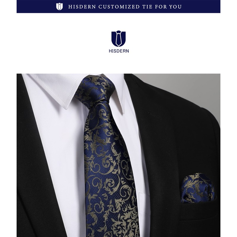 Hisdern TP-01S Men’s Paisley Pattern Necktie and Square Set, Business,