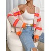 WDIRARA Women's Color Block Striped Crochet Long Sleeve Cardigan Loose