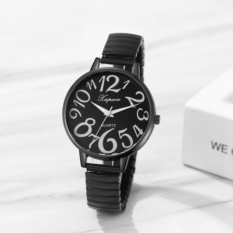 Women's Watch, Large Dial, Cute, Waterproof: Number, Analog Display, Elastic