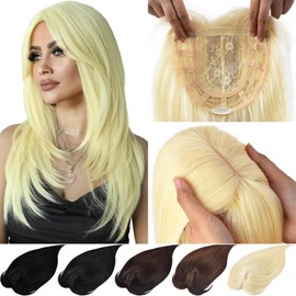 JGS1996 Hair Toppers for Women with Thinning Hair Synthetic Fiber Clip in Hair Pieces 7 * 7 Inch Large Base Wiglets with Bangs Hair Extension Hairpieces 18 Inch Bleach Blonde