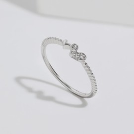 Meissa Heart Stacking Ring for Women 925 Sterling Silver Stackable Ring Friendship Rings Tiny Heart Dainty Ring Girls Birthday Jewellery Gift, Silver, M 1/2