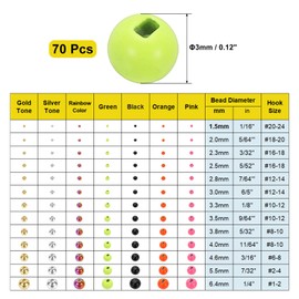 PATIKIL Fly Tying Tungsten Beads, 70 Pcs 3mm / 0.12 Inch Tungsten Slotted Bead Round Ball for Fly Tying Jig Hooks Fishing Materials, Green