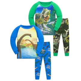SOIBEEN Pyjamas for Boys Dinosaur Nightwear Cotton Clothes Kids Sleepwear Long Sleeve PJs Set 4 Piece Outfit Xmas Gift 12 Years