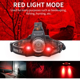BORUIT RJ-3000 LED Rechargeable Headlamp,3 Modes White and Red LED Hunting Headlamps,Super Bright Tactical Flashlight Red Light Head Lamp for Running Camping Hiking Fishing