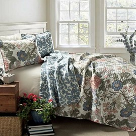 Lush Decor Floral Sydney Cotton Quilt 3-Pc Set Reversible King Leaf Print $240