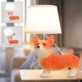 TONGNIDA Bedside Table Lamps for Bedroom Corgi Cute Animal Lamp,Resin Bed Side Lamps with 360°Rotating Head,Funny Doodle Dog Lamp for Home Decor,Corgi Gifts