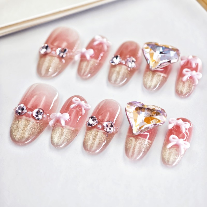 farfarflame Handmade Nail Tip, Medium, Long, Korean Popular, Oval Magnet,