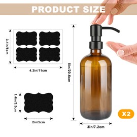 2 Pack Amber Glass Soap Dispenser, 16oz Refillable Hand Soap Dispenser, Amber Glass Jar Soap Dispenser with Rust Proof Stainless Steel Pump, Clear Kitchen Soap Dispenser for Soap Lotion Essential Oil