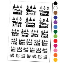 Merry Xmas Christmas Trees Temporary Tattoo Water Resistant Fake Body Art Set Collection - Light Green (One Sheet)