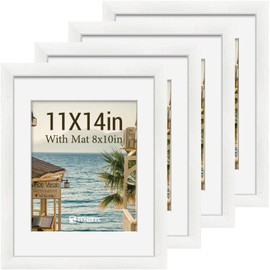 TENIBYC 11x14 Picture Frame Set of 4 - White, Display Pictures 8x10 with Mat or 11 x 14 without Mat, HD Tempered Glass, Gallery Wall Hanging, Home and Office Decoration
