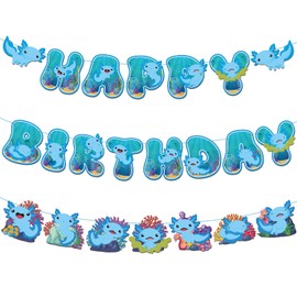 Axolotl Birthday Banner Decoration Blue Axolotl Birthday Party Decorations Cute Axolotl Birthday Party Favors Axolotl Garland Banner Photo Background for Reptile Animal Birthday Baby Shower Supplies