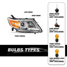 SOCKIR Headlight Assembly Fit 2011-2017 Honda Odyssey OE Style Headlights Headlamps Direct Replacement Chrome Housing with Amber Reflector (Right Passenger Side)