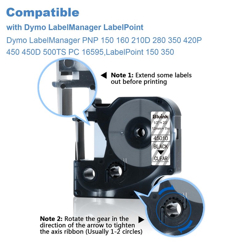 Bluink Compatible with Dymo D1 Label Tape 45010, Black on