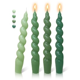 FLAMMUL Smokeless Taper Candles Candlesticks - 4PCS Colored Candle Sticks 7.5 Inch Spiral Taper Candles Short Candlesticks for Home Decor Birthday Party(Gradient Green)