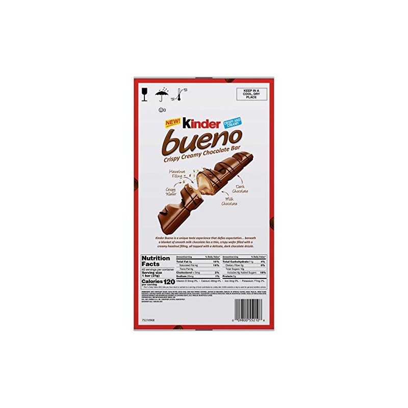 Kinder Bueno Crispy Creamy Wafer Milk Chocolate Candy Bars, 1.5