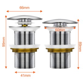 Fousenuk Sink Drain Fitting, Drain Valve for Sink and Washbasin, Drain Fitting Without Overflow, Pop Up Valve Drain Sink Made of Stainless Steel, Sink Plug Drain Plug