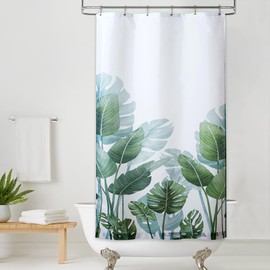 KGORGE Shower Curtain for Bathroom - Waterproof Tropical Leaves Plant Pattern Stall Size Bathroom Decor for Bathtubs Toilet, 54 x 78 inches Long, Hooks Included