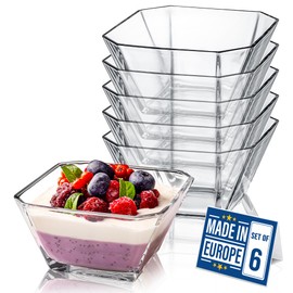 Glass Bowls for Kitchen Prep, Modern Serving Dishes for Dessert, Salad, Fruit, Pudding, Ice Cream, Cereal, Large Capacity 10.25 oz, Stackable Bowls Set of 6