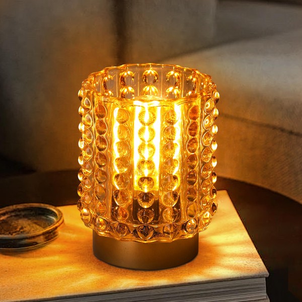 Battery Operated Lamp with Timer, Mini Crystal Table Lamp for