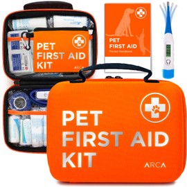 ARCA PET ARCA PET Cat & Dog First Aid Kit for Car - Pet Emergency Kit for Home Office Travel C Dog Camping Essentials with Digital Thermometer, Muzzle & Mini First Aid Pouch