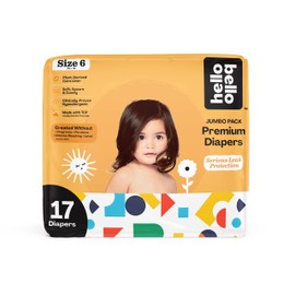 Hello Bello Premium Baby Diapers Size 6 I 17 Count of Disposeable, Extra-Absorbent, Hypoallergenic, and Eco-Friendly Baby Diapers with Snug and Comfort Fit I Building Blocks