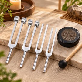 Tuning Fork Set for Sound Practice – 128Hz, 136.1Hz, 256Hz & 384Hz Frequencies with Activator for Meditation and Yoga