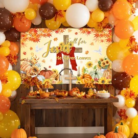 Mocsicka Fall for Jesus Backdrop Fall Christian Religion Banner Maple Leaves Pumpkin Thanksgiving Party Decorations Photo Booth Props (6x3.6ft)