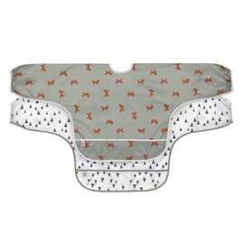 LÄSSIG Baby Long Sleeve Bib, Set of 2, for Tying, Protection from Spills / Long Sleeve Bib, Little Forest, Fox