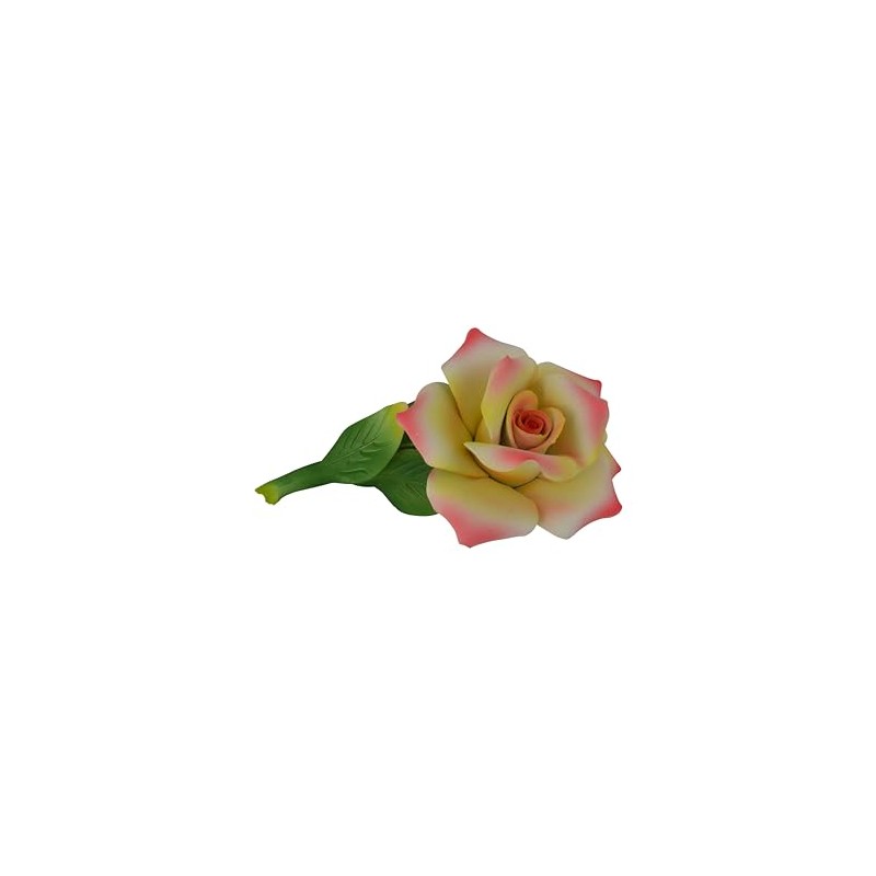 Capodimonte 6 Inch Italian Handmade Ceramic Yellow and Pink Rose
