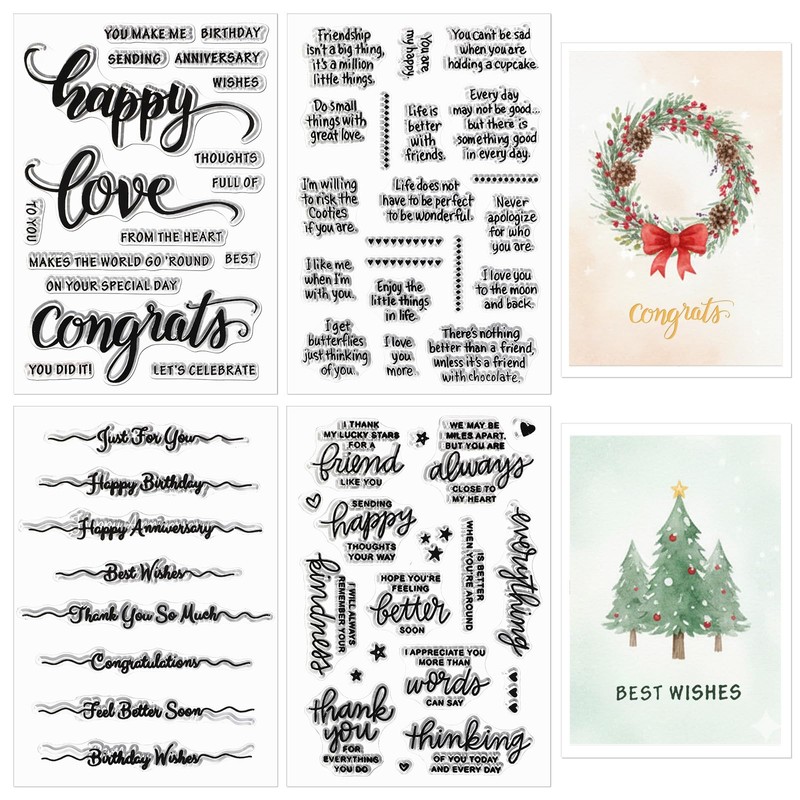Outus 4 Pcs Merry Christmas Words Clear Stamps Blessing Sentiment