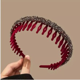 Unbranded Red Headband Silver Glitter Beaded Embellished Women Teen Hairband Accessory