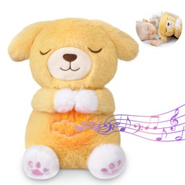 Prewplam Breathing Stuffed Animal, Dog Plush Baby Toy, Soothing Sound Machine with Music Lights & Breathing Motion for Kids Boys Girls